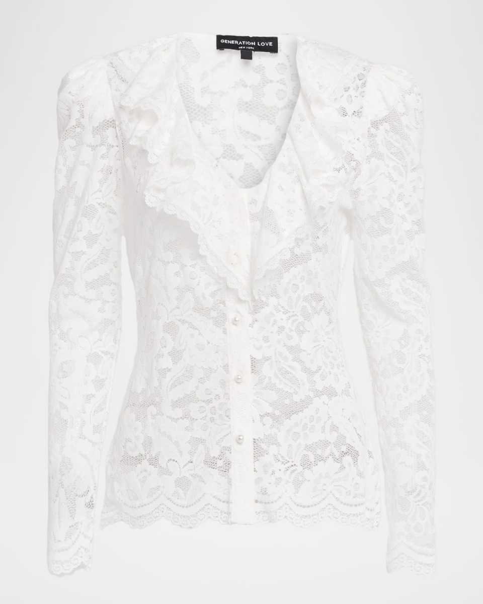 Corsa Button-Front Lace Top